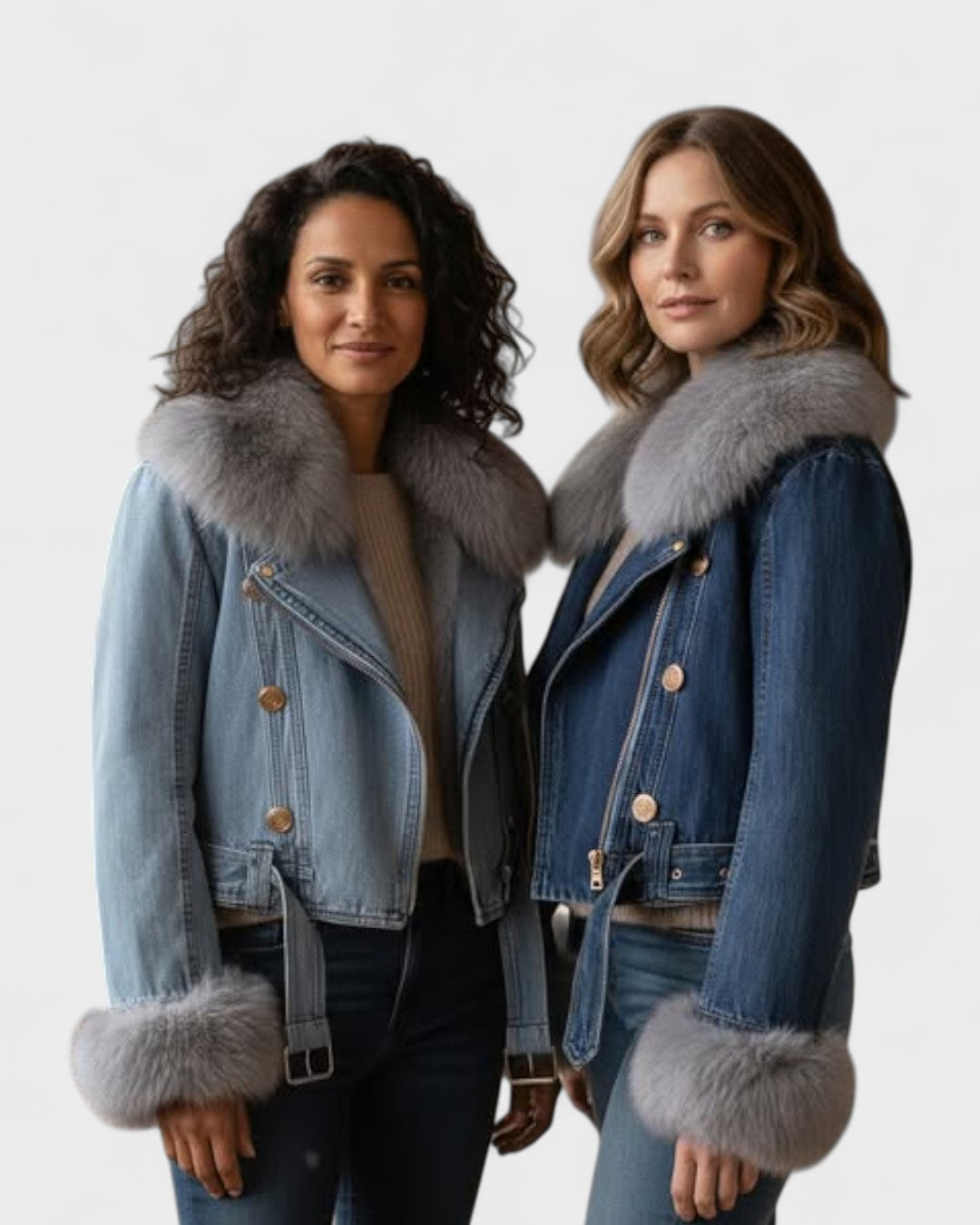 Thyra™ | Denimjakke med Faux Pelsfor